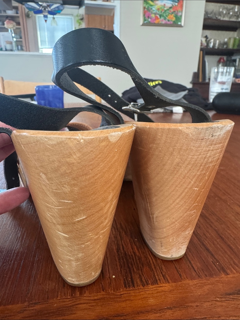 Swedish Hasbeens Tan and Black Leather Platform Sandals - Picture 10 of 12